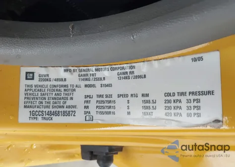 2006 Chevrolet Colorado Ls z USA, uszkodzony, nr VIN 1GCCS148468185872